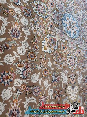 فرش 1200 شانه طرح طاها زمینه نسکافه ای کاشان گل برجسته 1