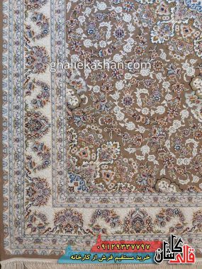 فرش 1200 شانه طرح طاها زمینه نسکافه ای کاشان گل برجسته 2