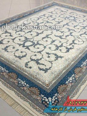 فرش 1000 شانه طرح لوتوس زمینه کرم چرک کاشان گل برجسته 2