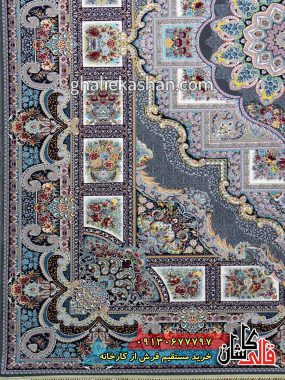 فرش کاشان قالی کاشان خرید فرش 1200 شانه طرح حوض نقره زمینه دودی کاشان 1