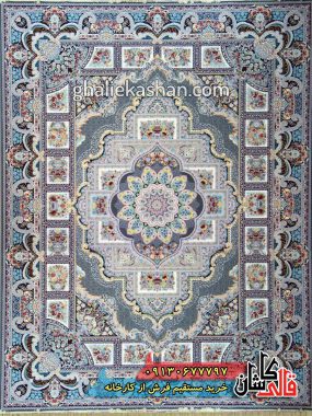 فرش کاشان قالی کاشان خرید فرش 1200 شانه طرح حوض نقره زمینه دودی کاشان 2