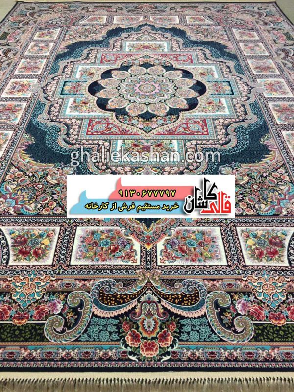 فرش کاشان قالی کاشان خرید فرش 1200 شانه طرح حوض نقره زمینه سرمه ای کاشان 2