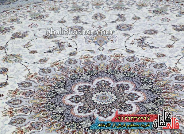 فرش کاشان قالی کاشان خرید فرش 1200 شانه طرح سویل زمینه کرم کاشان 2