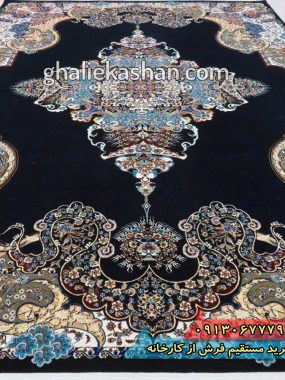 فرش کاشان قالی کاشان خرید فرش 700 شانه طرح الی زمینه سرمه ای کاشان