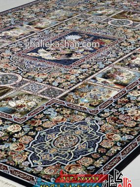 فرش کاشان قالی کاشان خرید فرش 700 شانه طرح باغ ارم زمینه سرمه ای کاشان 1