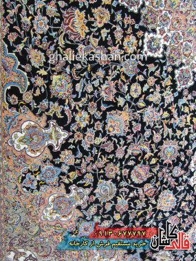 فرش کاشان قالی کاشان خرید فرش 1200 شانه طرح نایین زمینه سرمه ای کاشان 1