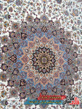 فرش کاشان قالی کاشان خرید فرش 1200 شانه طرح نایین زمینه کرم کاشان 1