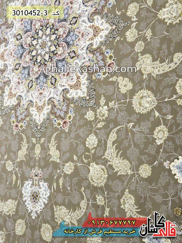 فرش کاشان قالی کاشان خرید فرش 1500 شانه طرح اصفهان زمینه شکلاتی کاشان گل برجسته 3