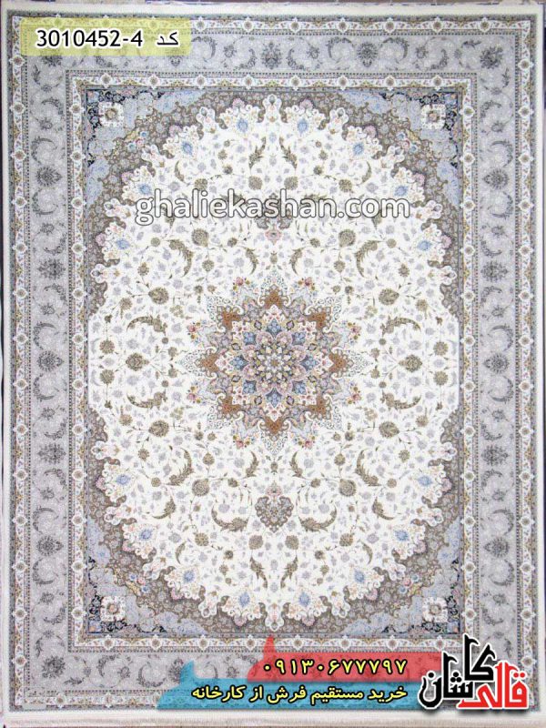 فرش کاشان قالی کاشان خرید فرش 1500 شانه طرح اصفهان زمینه کرم کاشان گل برجسته 1