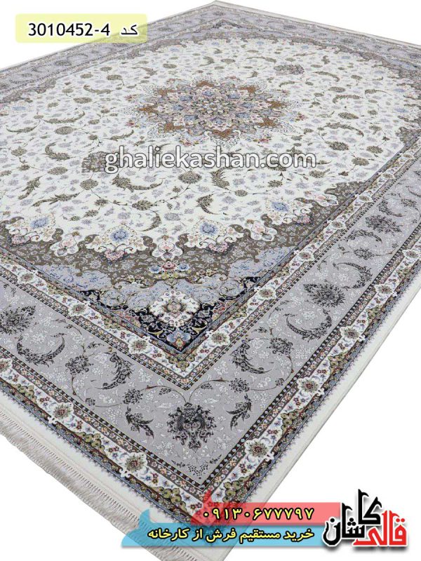 فرش کاشان قالی کاشان خرید فرش 1500 شانه طرح اصفهان زمینه کرم کاشان گل برجسته