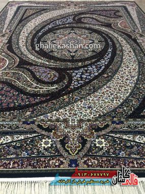 فرش کاشان قالی کاشان خرید فرش 700 شانه طرح کهکشان زمینه سرمه ای کاشان 1