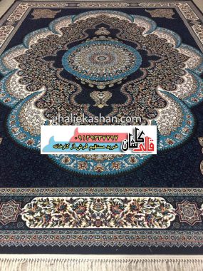 فرش کاشان قالی کاشان خرید فرش 700 شانه طرح آرشیدا زمینه سرمه ای کاشان 1