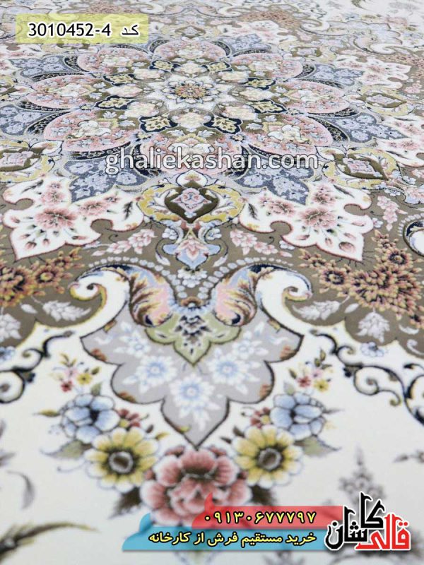 فرش کاشان قالی کاشان خرید فرش 1500 شانه طرح اصفهان زمینه کرم کاشان گل برجسته 3