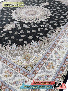 فرش کاشان قالی کاشان خرید فرش 1500 شانه طرح صاحبقران زمینه سرمه ای کاشان گل برجسته 2