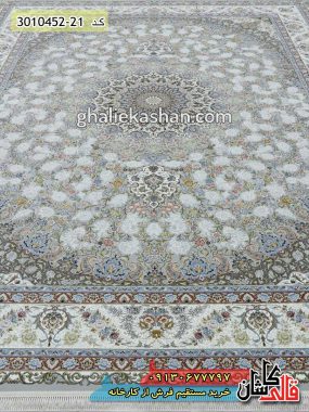 فرش کاشان قالی کاشان خرید فرش 1500 شانه طرح طاووس زمینه سیلور کاشان گل برجسته 1