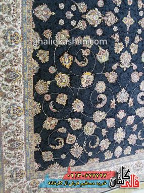فرش کاشان قالی کاشان خرید فرش 1200 شانه طرح افشان زمینه سرمه ای کاشان 1