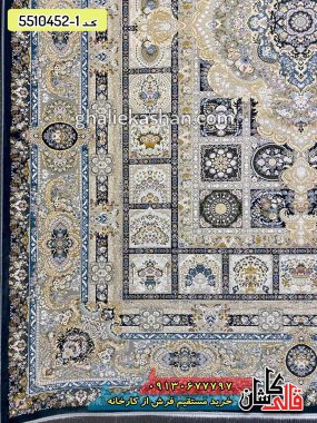 فرش کاشان قالی کاشان خرید فرش 1500 شانه طرح خشتی زمینه زغالی کاشان گل برجسته 2