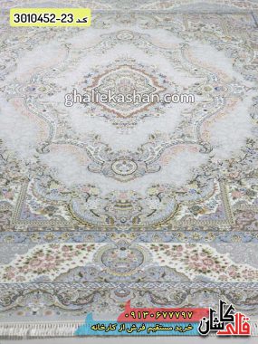 فرش کاشان قالی کاشان خرید فرش 1500 شانه طرح ملکه زمینه سیلور کاشان گل برجسته 2