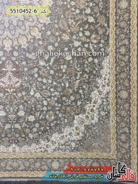 فرش کاشان قالی کاشان خرید فرش 1500 شانه طرح گلابتون زمینه نقره ای گل برجسته کاشان