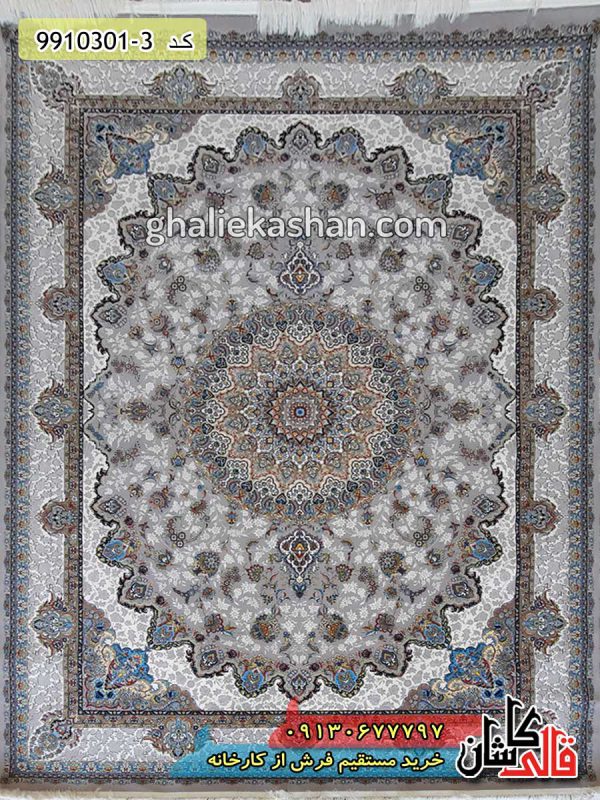 فرش کاشان قالی کاشان خرید فرش 1000 شانه طرح شیخ صفی اصفهان زمینه فیلی کاشان