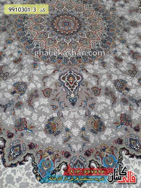 فرش کاشان قالی کاشان خرید فرش 1000 شانه طرح شیخ صفی اصفهان زمینه فیلی کاشان