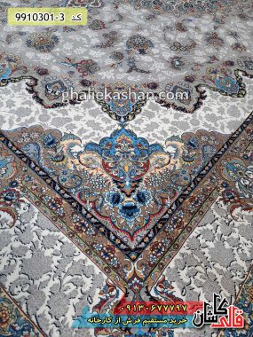 فرش کاشان قالی کاشان خرید فرش 1000 شانه طرح شیخ صفی اصفهان زمینه فیلی کاشان