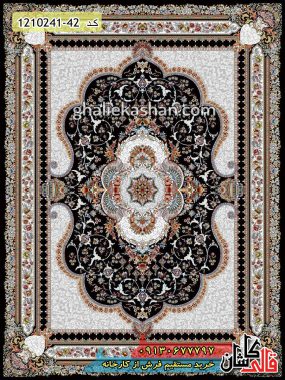 فرش کاشان قالی کاشان خرید فرش طرح 700 شانه ( 500 شانه ) طرح ترانه زمینه سرمه ای کاشان