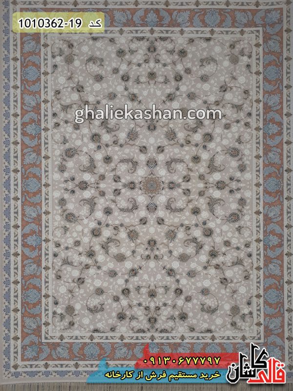 فرش کاشان قالی کاشان خرید فرش 1200 شانه طرح پروین زمینه فیلی گل برجسته کاشان