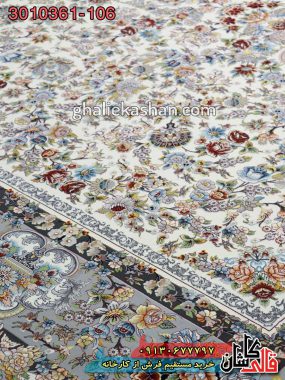 فرش کاشان قالی کاشان خرید فرش 1200 شانه طرح افشان آی گل زمینه کرم کاشان