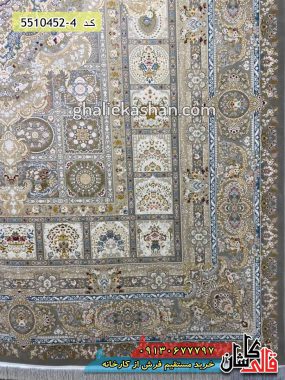 فرش کاشان قالی کاشان خرید فرش 1500 شانه طرح خشتی زمینه نقره ای گل برجسته کاشان