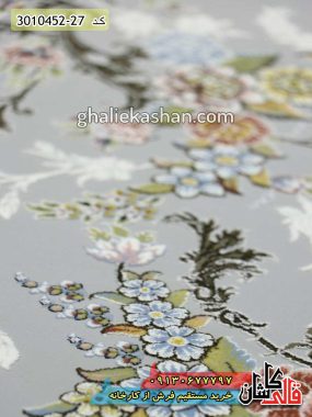 فرش کاشان قالی کاشان خرید فرش 1500 شانه طرح روژان زمینه سیلور گل برجسته کاشان