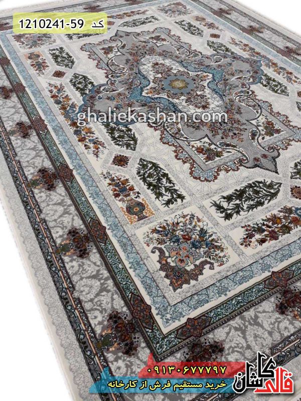 فرش کاشان قالی کاشان خرید فرش طرح 700 شانه ( 500 شانه ) طرح خزان زمینه کرم کاشان