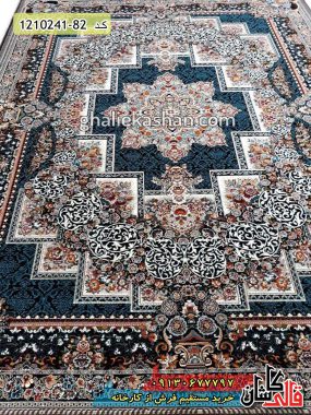فرش کاشان قالی کاشان خرید فرش طرح 700 شانه ( 500 شانه ) طرح فرنگ زمینه سرمه ای کاشان