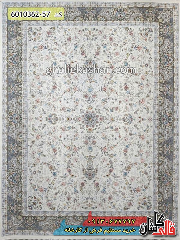فرش کاشان خرید فرش 1200 شانه طرح نورا زمینه کرم گل برجسته کاشان قالی کاشان