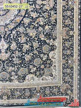 فرش کاشان خرید فرش 1500 شانه طرح یاس لند زمینه زغالی گل برجسته کاشان قالی کاشان