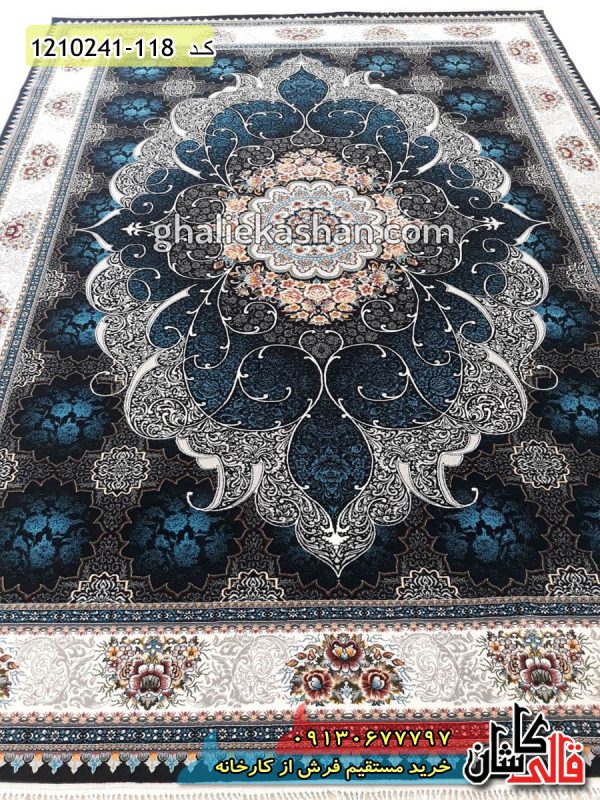 فرش کاشان قالی کاشان خرید فرش طرح 700 شانه ( 500 شانه ) طرح چکاوک زمینه سرمه ای کاشان