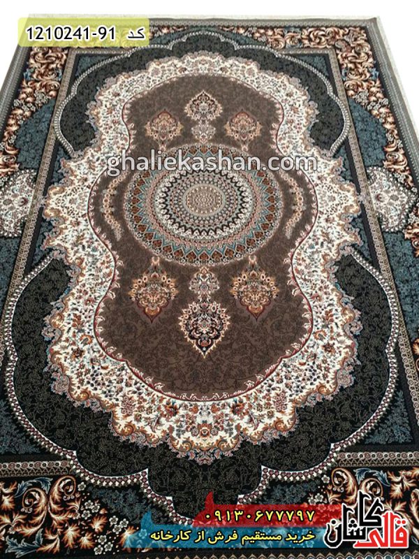 فرش کاشان قالی کاشان خرید فرش طرح 700 شانه ( 500 شانه ) طرح کهربا زمینه گردویی کاشان