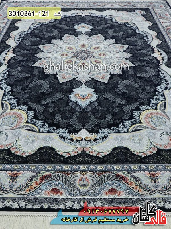 فرش کاشان خرید فرش 1000 شانه طرح ساغر زمینه سرمه ای کاشان قالی کاشان