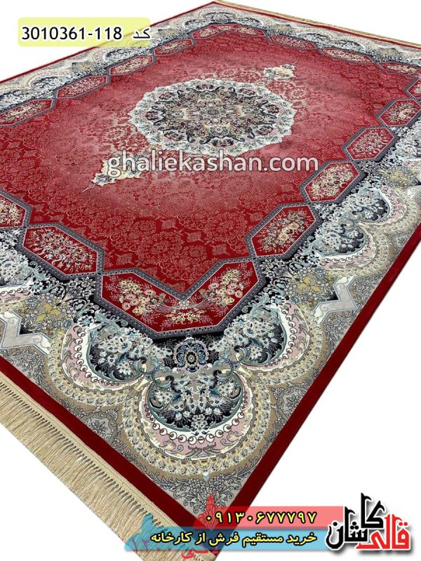 فرش کاشان خرید فرش 1200 شانه طرح هالیدی زمینه لاکی کاشان قالی کاشان
