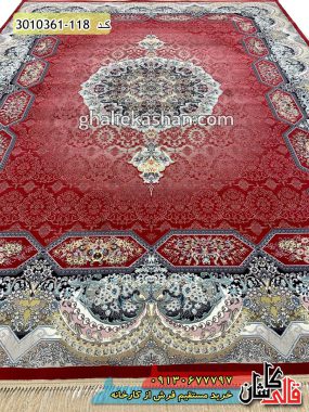 فرش کاشان خرید فرش 1200 شانه طرح هالیدی زمینه لاکی کاشان قالی کاشان