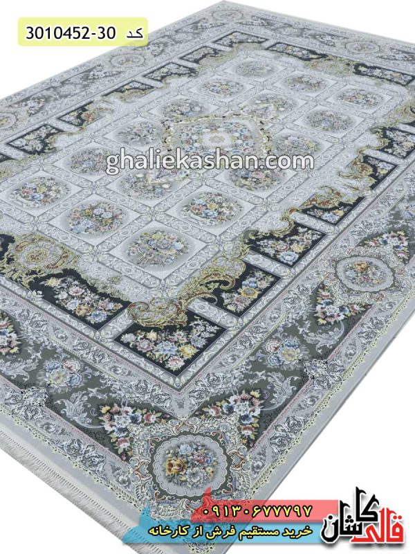فرش کاشان خرید فرش 1500 شانه طرح باغ همایون زمینه سیلور گل برجسته کاشان قالی کاشان فرش خشتی