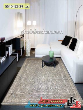 فرش کاشان خرید طرح فرش کلاسیک 1500 شانه طرح مروارید زمینه صدفی گل برجسته قالی کاشان