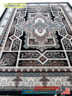 فرش کاشان خرید فرش طرح 700 شانه ( 500 شانه ) طرح خزان زمینه سرمه ای کاشان قالی کاشان