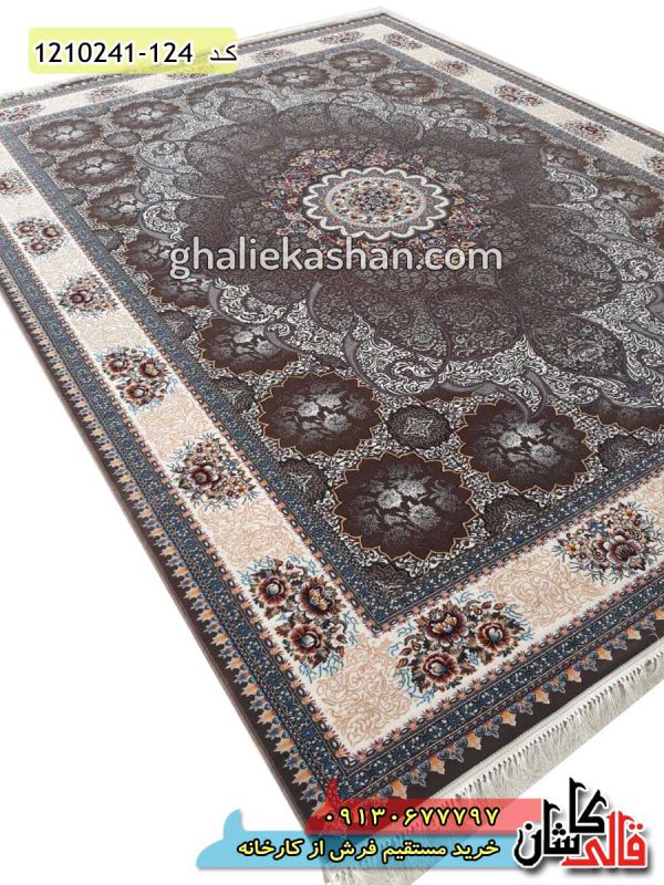 فرش کاشان خرید فرش طرح 700 شانه (500 شانه) طرح چکاوک زمینه گردویی قالی کاشان