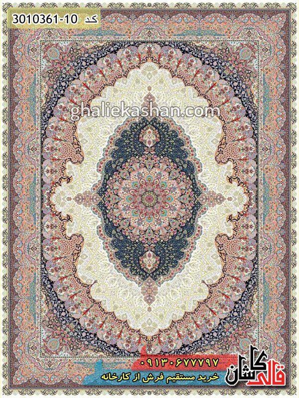 فرش کاشان خرید فرش 1200 شانه طرح اساطیر زمینه کرم قالی کاشان