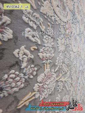 فرش کاشان خرید فرش 1200 شانه طرح نائین زمینه نقره ای گل برجسته قالی کاشان - فرش طرح اصفهان و نائین
