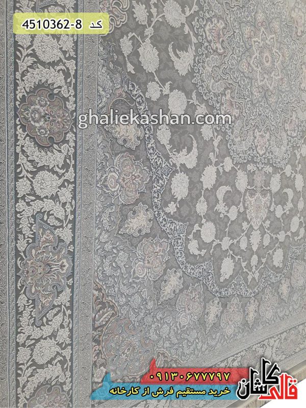 فرش کاشان قالی کاشان خرید فرش 1200 شانه طرح اصفهان زمینه متالیک گل برجسته کاشان