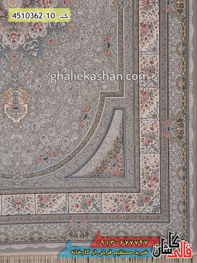 فرش کاشان خرید فرش 1200 شانه طرح طاق بستان زمینه نقره ای گل برجسته قالی کاشان