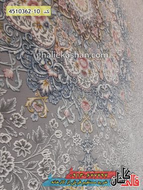فرش کاشان خرید فرش 1200 شانه طرح طاق بستان زمینه نقره ای گل برجسته قالی کاشان