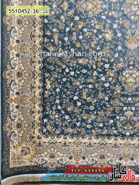 فرش کاشان خرید فرش 1500 شانه طرح شهرزاد زمینه آبی گل برجسته قالی کاشان